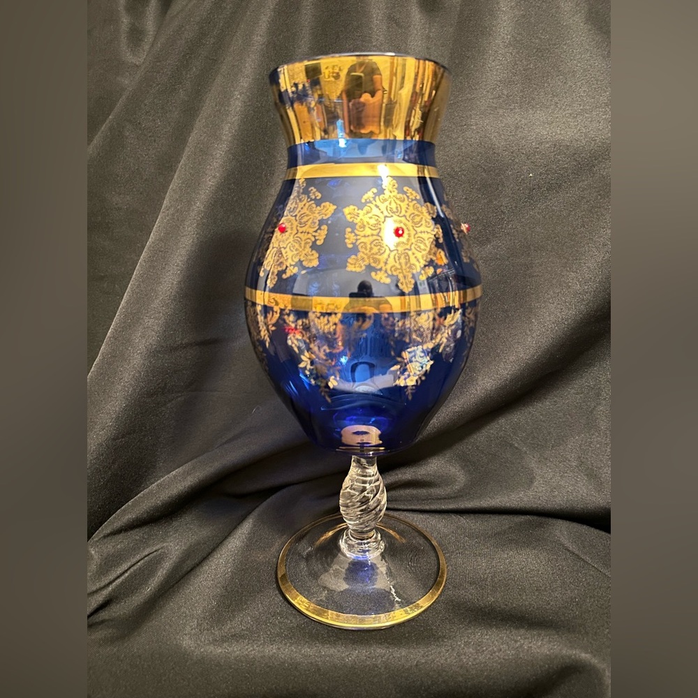 Coblat Blue Bohemian Glass Vase